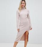 Micha Lounge High Neck Knitted Dress In Soft Rib - Pink