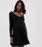 Asos Design Maternity Ultimate Long Sleeve Swing Dress With Concealed Pockets-black