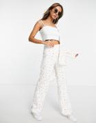 Monki Straight Leg Tailored Pants In White Blossom Print - Part Of A Set-multi
