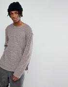 Mennace Long Sleeve T-shirt In Stripe Loopback - White