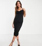 Asos Design Maternity Cami Strappy Midi Dress With Ruched Detail In Black