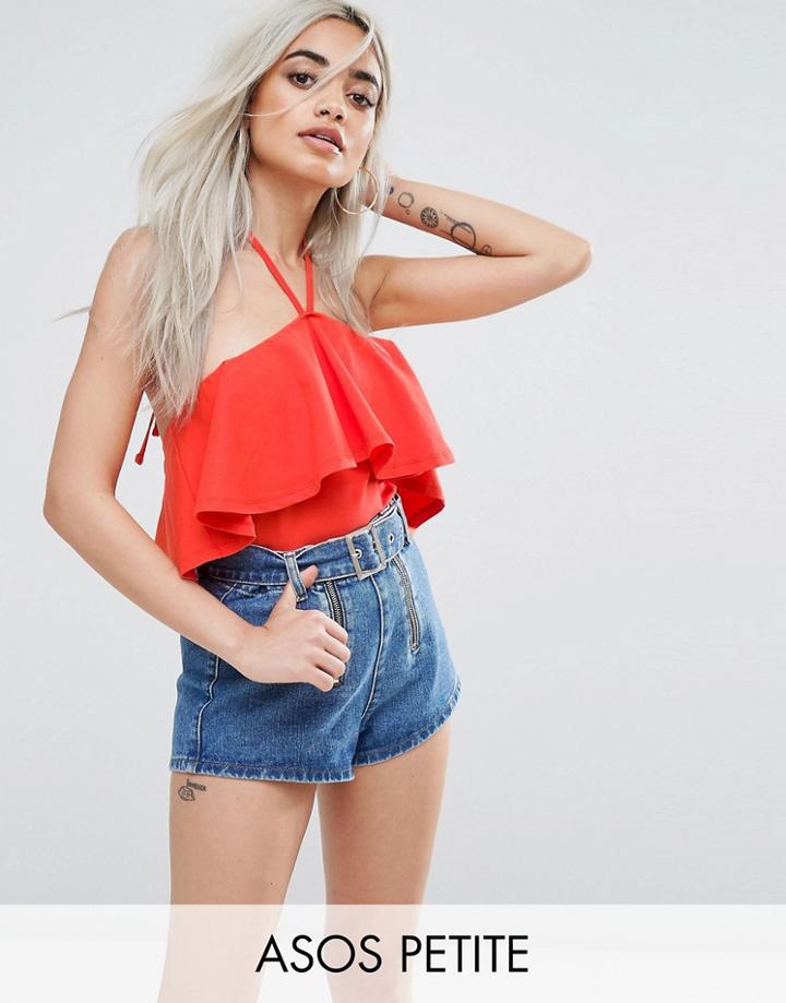 Asos Petite Halter Body With Ruffle - Orange