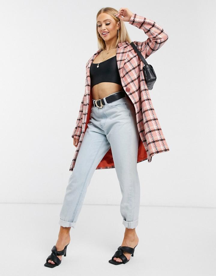 Helene Berman Wool Blend Short Ruth Coat In Pink Check