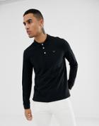 Emporio Armani Long Sleeve Logo Polo In Black - Black