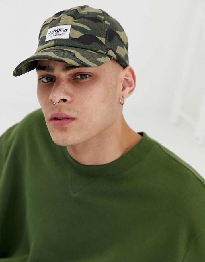 Asos Design Baseball Cap In Camo Print With 'mmxvi' Patch - Green