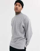 Asos Design Oversized Longline Sweatshirt In Gray Marl With Gold Side Zips