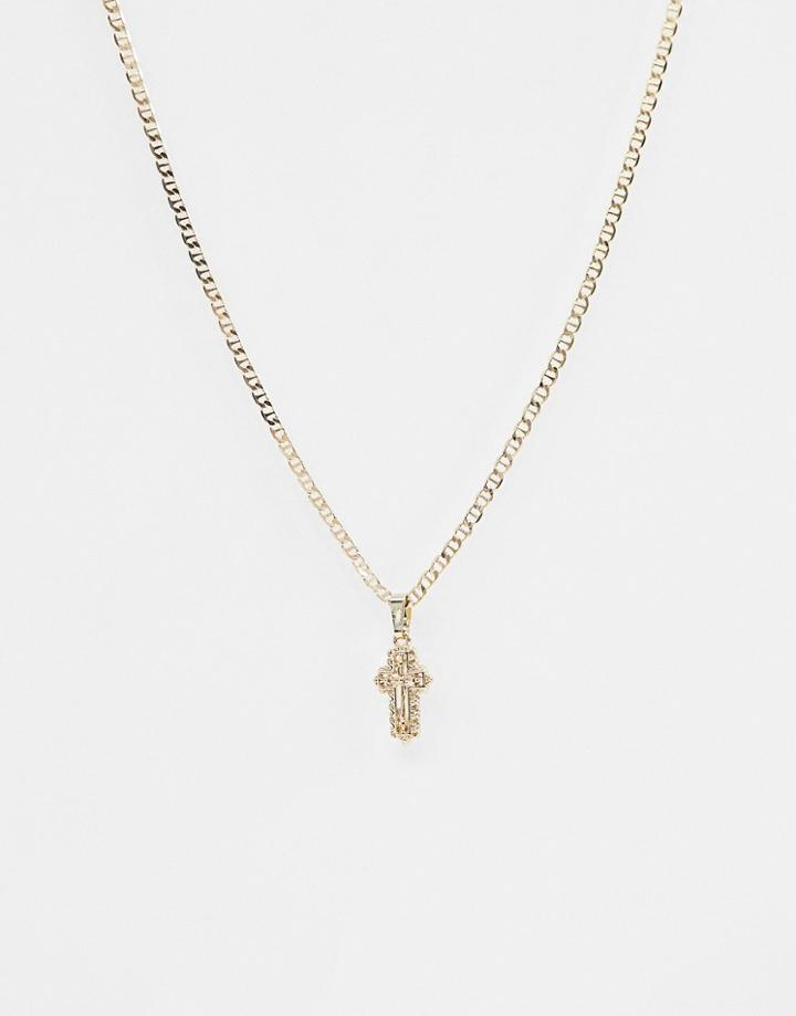 Asos Design Necklace With Vintage Style Icon Pendant With Crystal In Gold - Gold