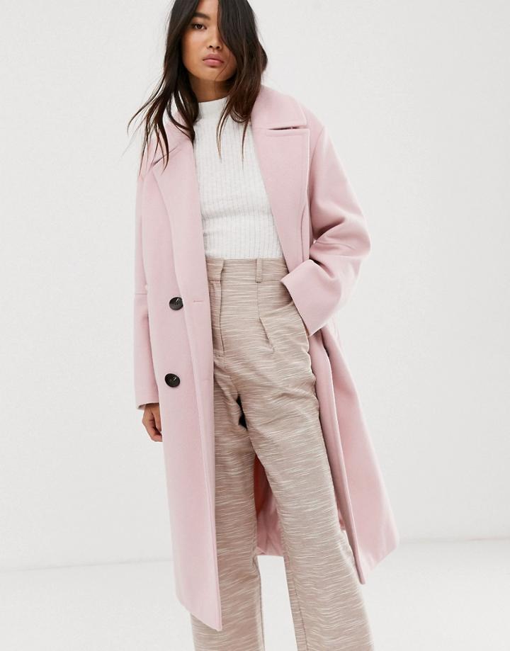 Asos Design Classic Coat With Statement Buttons In Pink