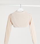Club L London Petite Slinky Long Sleeve Crop Top Two-piece In Cream-white
