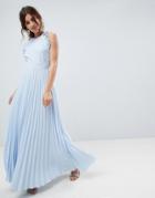 Asos Pleated Maxi Dress With Ruffle Open Back - Blue