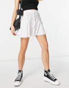 Asos Design Broderie Tiered Mini Skirt With Tie Detail In White