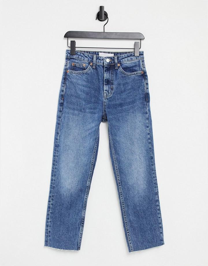 Topshop Straight Jeans In Mid Wash Blue-blues