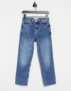 Topshop Straight Jeans In Mid Wash Blue-blues