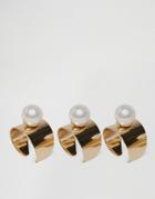 Asos Pack Of 3 Pearl Rings - Cream