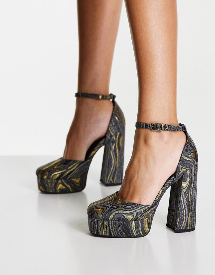 Asos Design Priority Platform High Heel Shoes In Jacquard-multi
