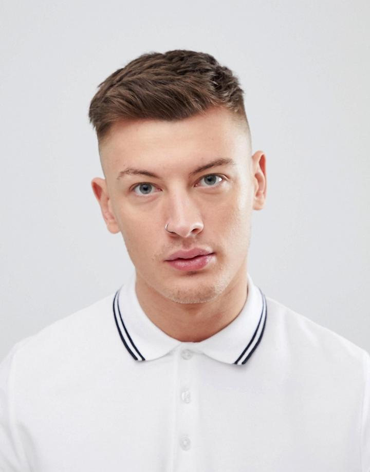Asos Design Pique Polo With Tipped Collar In White - Multi