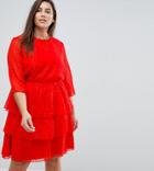 Junarose Sparkle Ruffle Dress Skater Dress - Red