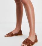 Asos Design Wide Fit Florentine Woven Leather Sandals In Tan-brown