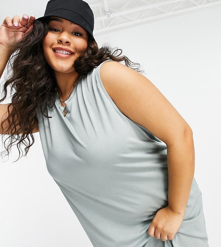 Noisy May Curve Cotton Blend Sleeveless T-shirt Dress In Gray - Gray-grey
