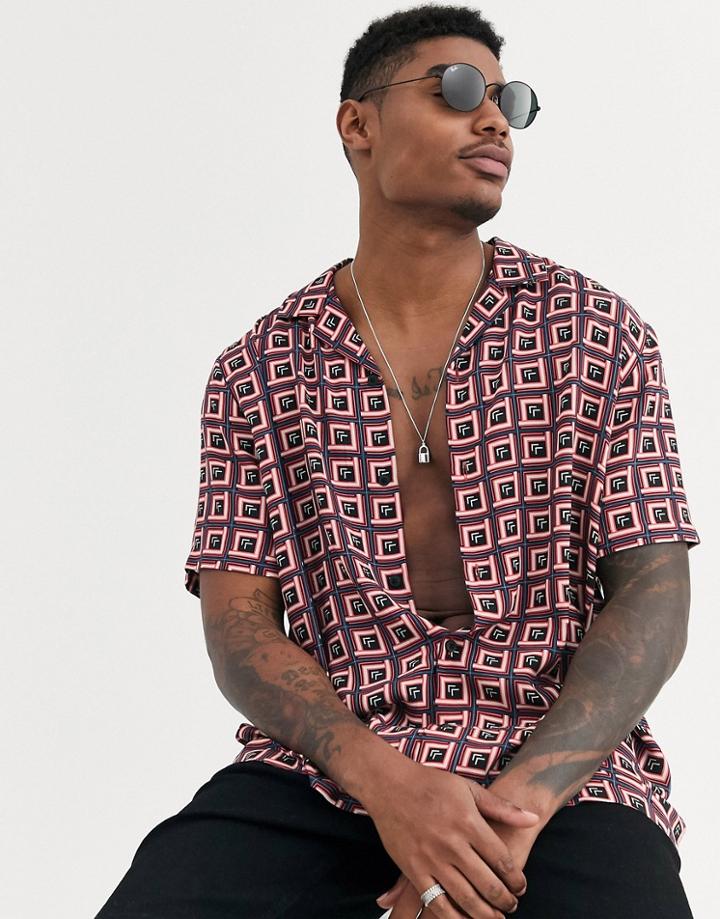 Asos Design Relaxed Fit Shirt In Geo Print - Red