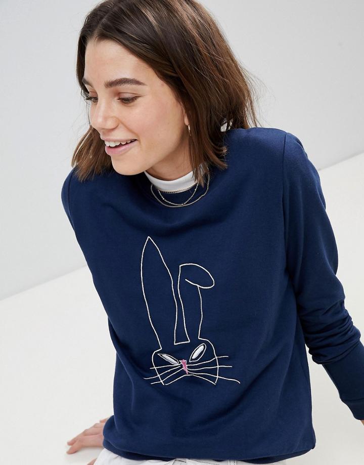 People Tree Organic Fairtrade Cotton Sweater With Bunny Print - Navy