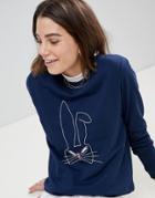 People Tree Organic Fairtrade Cotton Sweater With Bunny Print - Navy