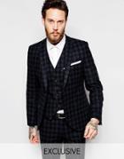 Heart & Dagger Tonal Brushed Check Suit Jacket In Super Skinny Fit - Black