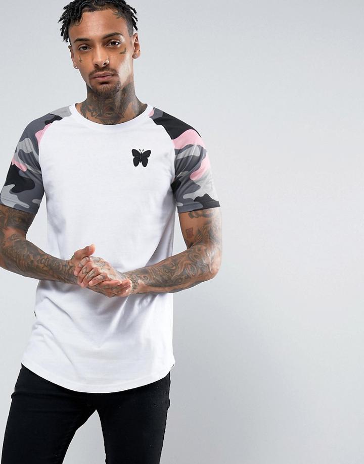 Good For Nothing T-shirt In White With Camo Sleeves - White