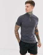 Asos Design Organic Muscle Fit Zip Turtleneck T-shirt In Gray - Gray