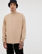 Asos Design Oversized Sweatshirt With Funnel Neck And Toggles In Beige - Beige