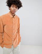 Asos Design Stretch Slim Western Cord Shirt In Pale Orange - Orange