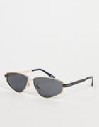 Topshop Metal Angular Cat Eye Sunglasses With Brow Bar In Black-gold