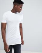 Asos Design Longline Muscle T-shirt With Crew Neck In White - White