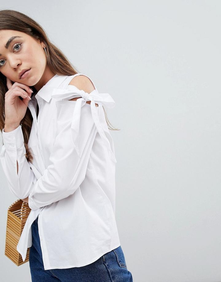 Jdy Taylor Cold Shoulder Shirt With Tie Detail - White