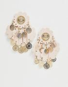 Asos Design Earrings In Petal Style With Filigree Discs In Gold Tone - Gold