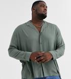 Asos Design Plus Relaxed Fit Viscose Shirt With Low Revere In Khaki-green