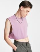 Asos Design Relaxed Washed Crop Tank Top With Raw Edges In Purple