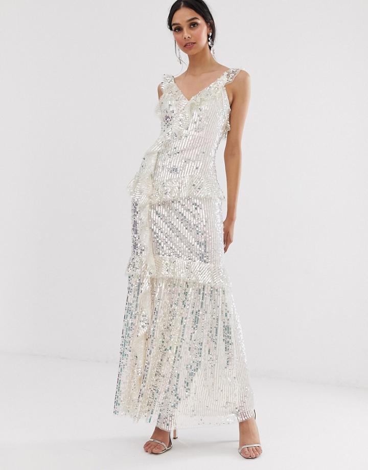 Needle & Thread Sequin Maxi Dress In Silver