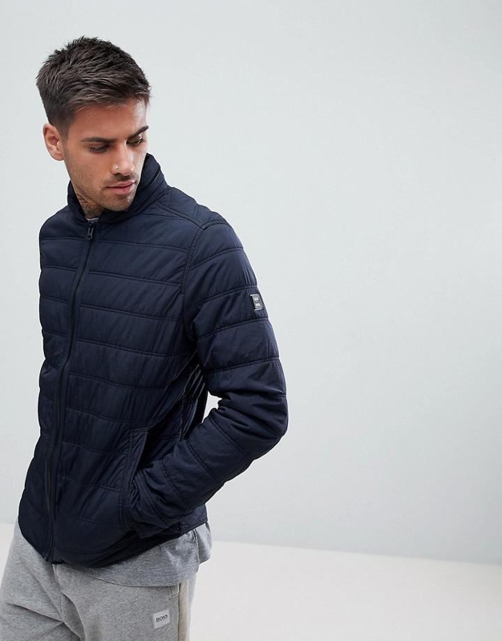 Boss Nylon Thermal Padded Nylon Jacket In Navy - Navy