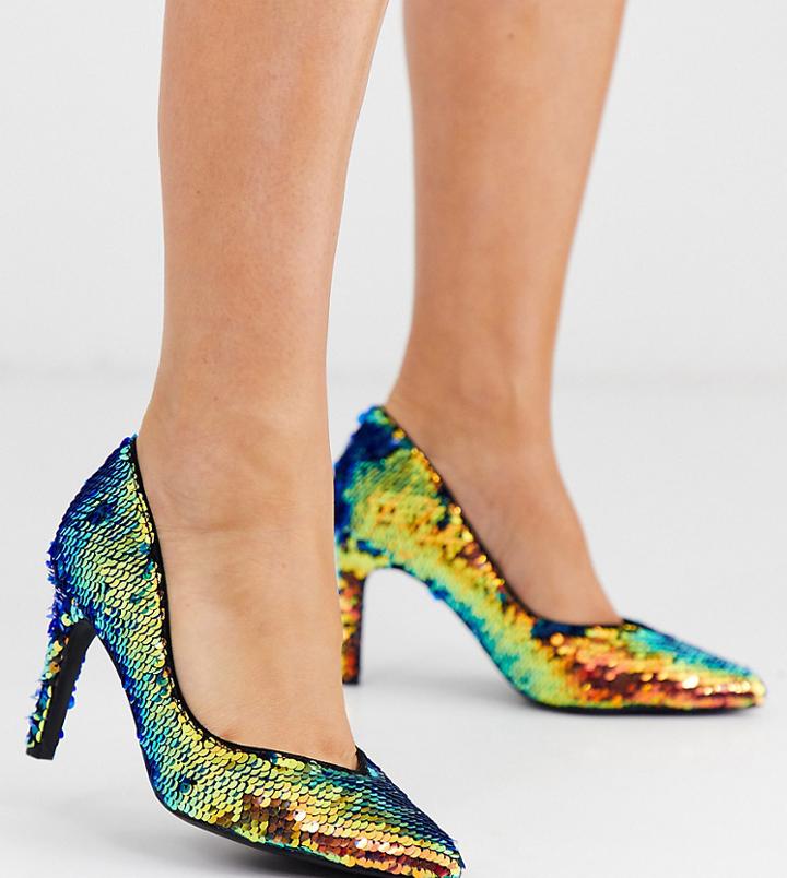 Simply Be Extra Wide Fit Zana Pumps In Multi Sequin