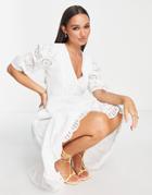 French Connection Organic Cotton Midi Tea Dress In White Embroidery