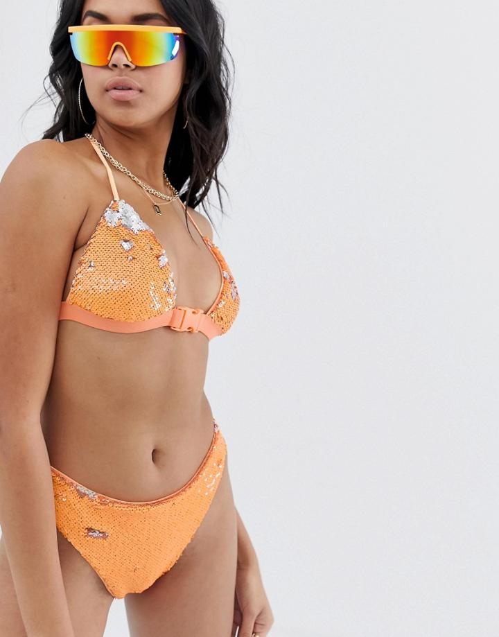Jaded London High Leg Two Tone Sequin Bikini Bottom In Multi