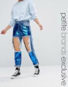Liquor & Poker Petite Extreme Rip Skinny Jean With Sequin Inserts - Blue