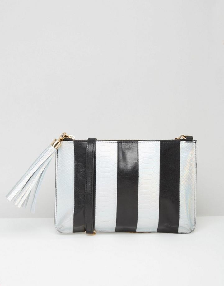 Urbancode Leather Clutch Bag In Metallic Faux Snake Mix - Black