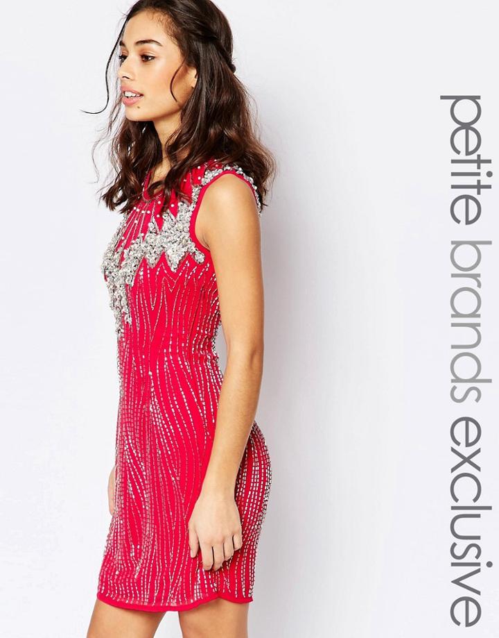 Maya Petite Heavily Encrusted Gem Sleeveless Shift Dress - Hot Pink