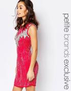 Maya Petite Heavily Encrusted Gem Sleeveless Shift Dress - Hot Pink