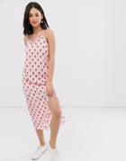Daisy Street Cami Strap Midi Dress With Thigh Split In Graphic Polka Dot - Pink