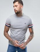 Fred Perry Striped Cuff T-shirt In Gray - Gray