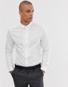 Asos Design Stretch Slim Textured Shirt With Pleated Front - White