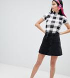 Monki Denim Mini Skirt With Organic Cotton And Button Detail In Black